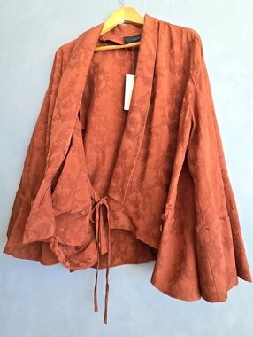 ZARA COLLECTION RUST JACQUARD VISCOSE, KIMONO BLOUSE SIZE, SMALL NWT